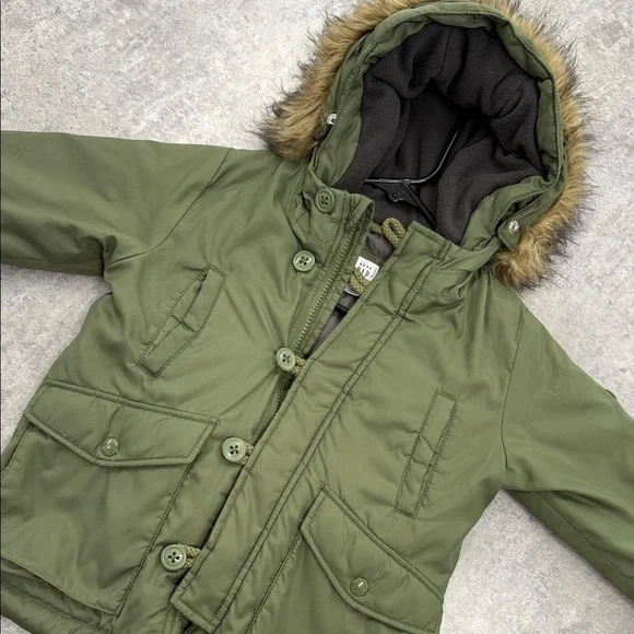 GAP Baby Green Jacket with Faux Fur Hood. - Picture 1 of 6